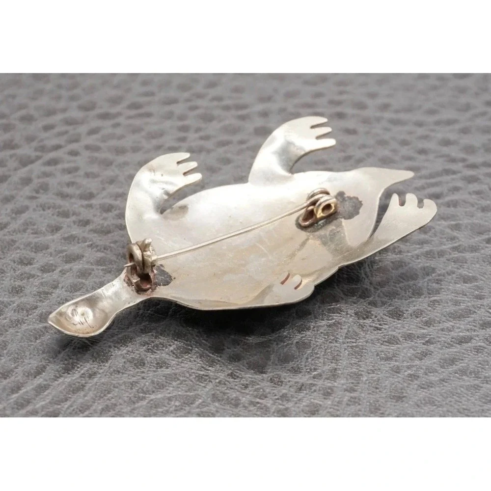 Vintage Turtle Brooch Abalone Shell Inlay Pin Silver Tone Boho